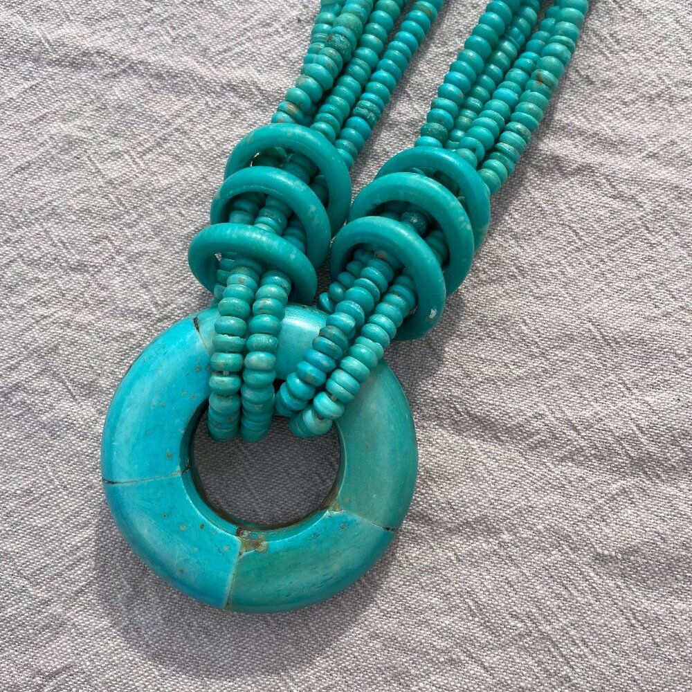 Bohemian Turquoise Beaded Long Necklace with Circular Pendant - Picture 2 of 6